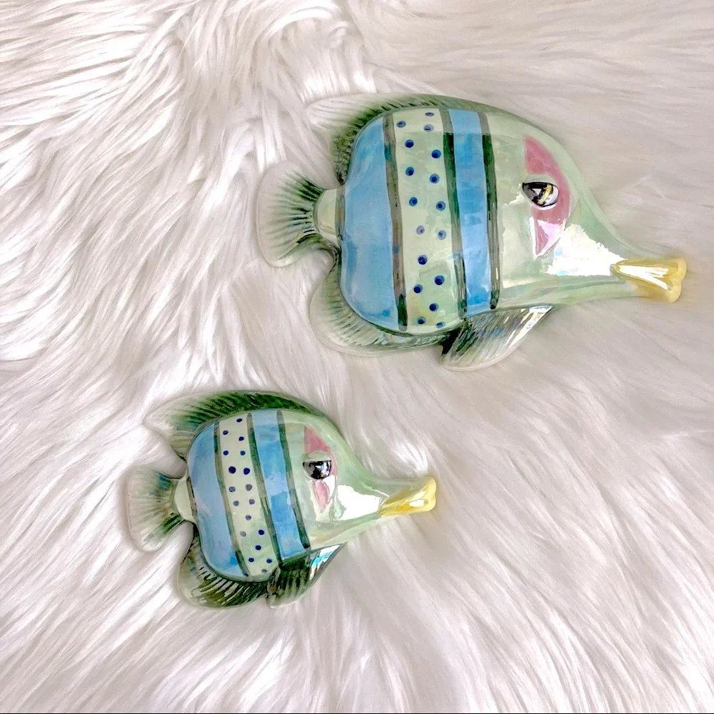 Whimsical Blue and Green Fish Art Decor